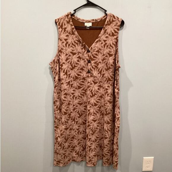 J.Jill Womens Sleeveless Dress Plus Size 3X Brown Tropical Boho Beachy Cotton - Picture 1 of 9